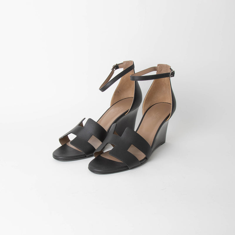 Hermes Black Legend Wedge Sandal