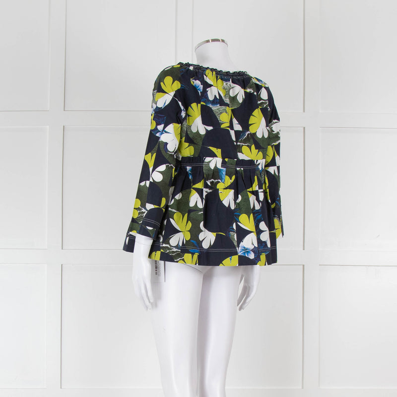 Odeeh Navy, Green and White Floral Off The Shoulder Top