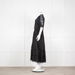 Waimari Black Cotton Lace Detail Puff Sleeve Maxi Dress