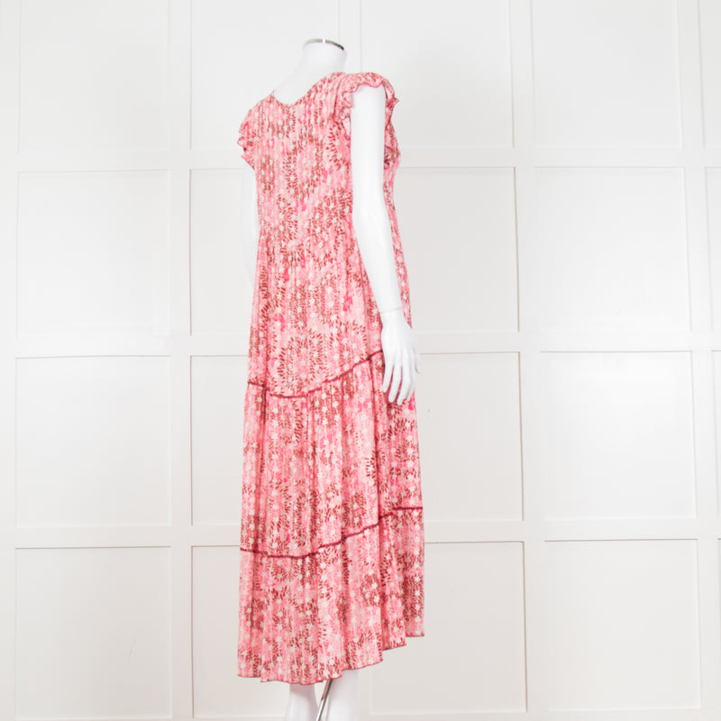 Poupette St Barth Pink Floral Print Tiered Dress