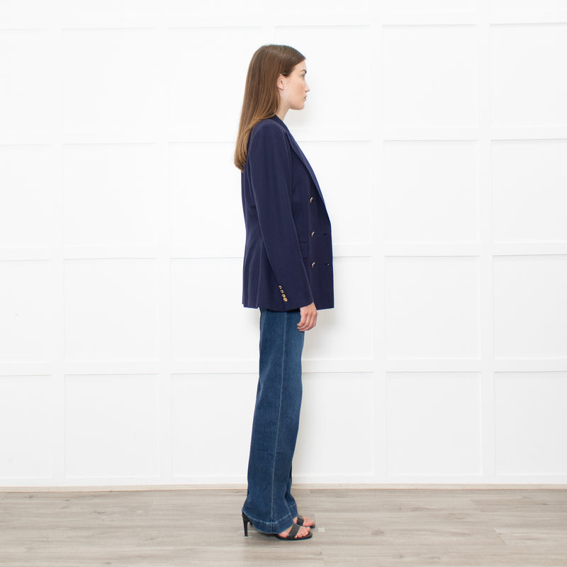 Ralph Lauren Navy Cashmere  Gold Button Blazer Jacket