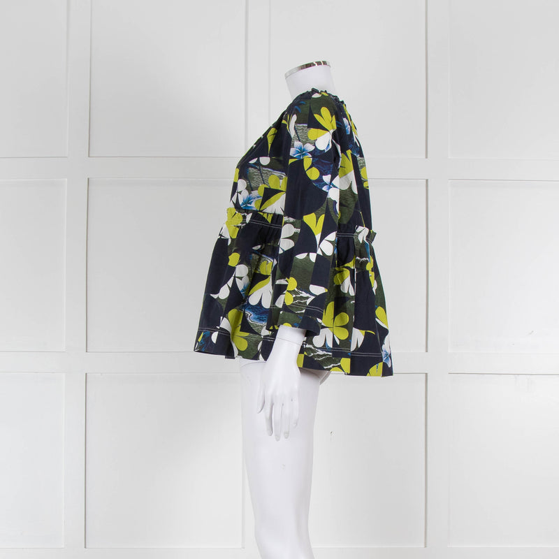 Odeeh Navy, Green and White Floral Off The Shoulder Top