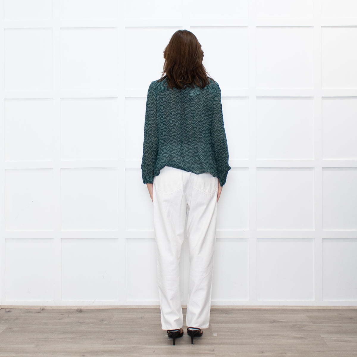 Ba&sh Green White Print Bow Tie Blouse