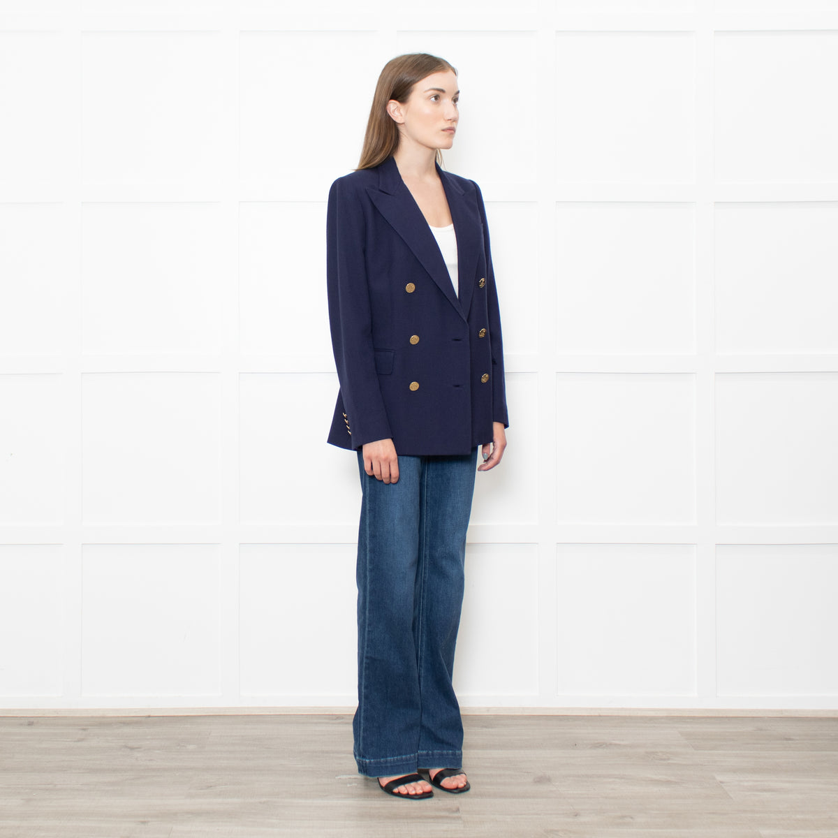 Ralph Lauren Navy Cashmere  Gold Button Blazer Jacket