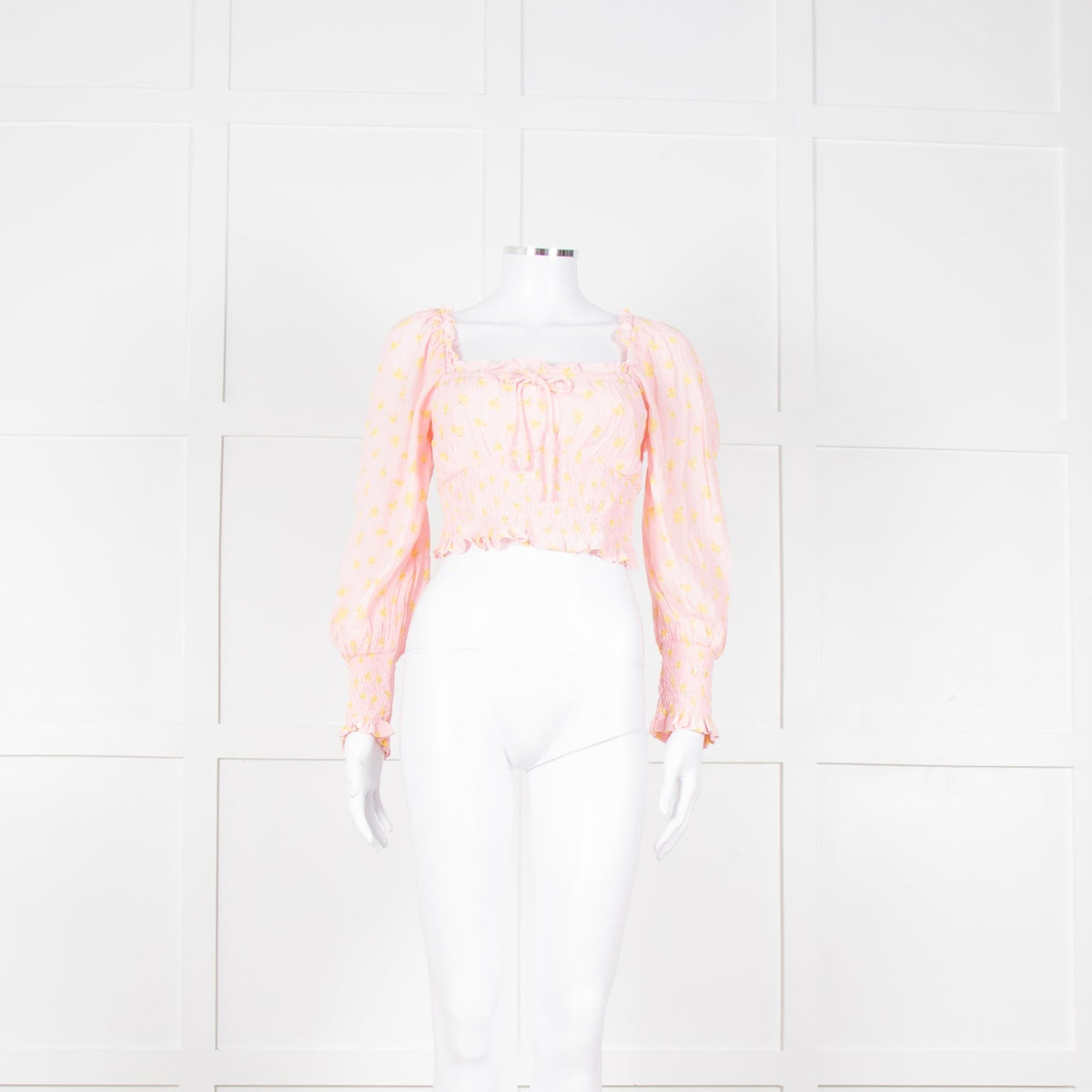 Faithfull The Brand Pale Pink Yellow Cropped Long Sleeve Top