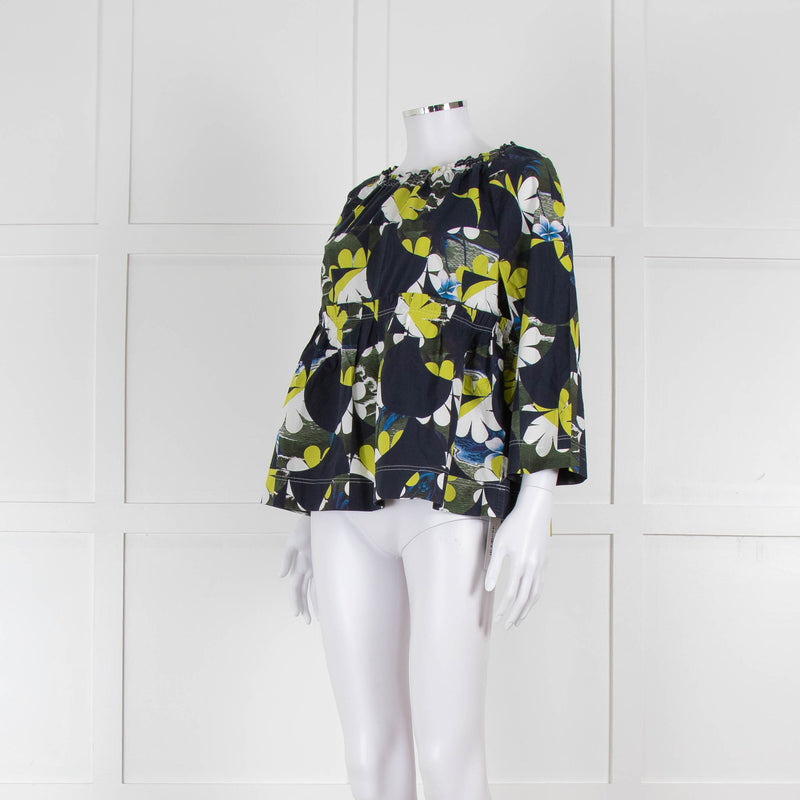 Odeeh Navy, Green and White Floral Off The Shoulder Top