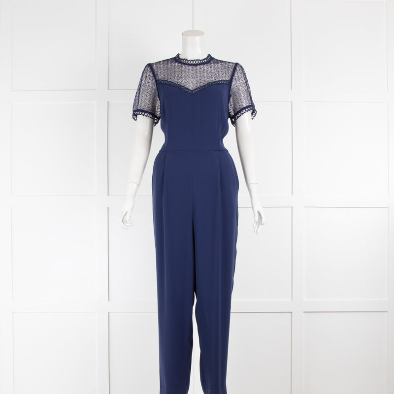 Michael Kors Navy Jumpsuit with Crochet Lace Top