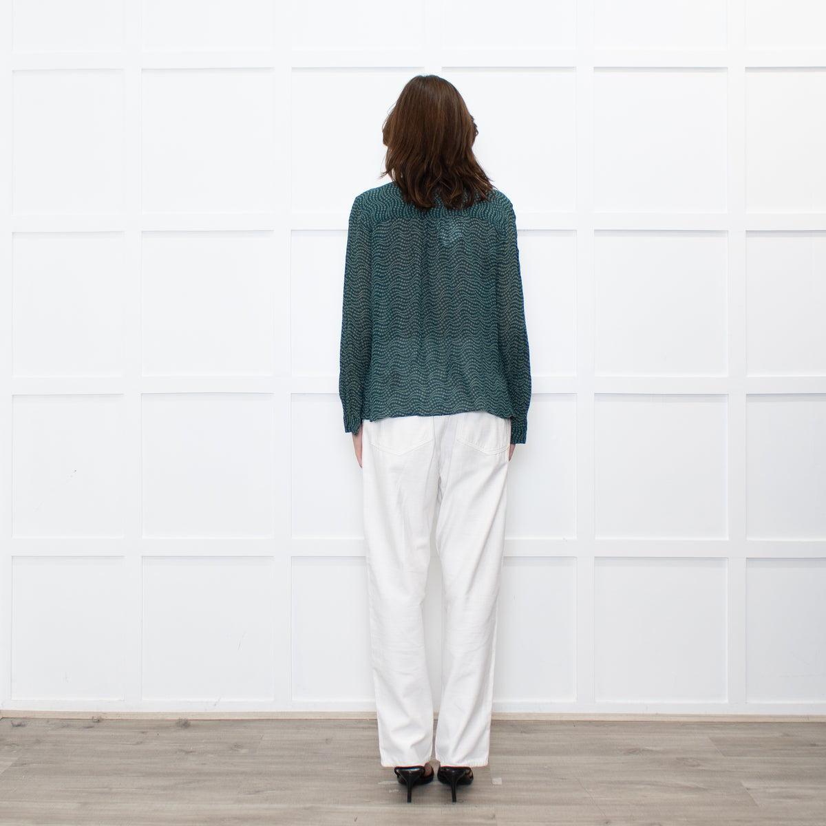 Ba&sh Green White Print Bow Tie Blouse