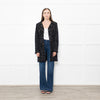 Herno Black Tweed With Gold Thread Raw Hem Peter Pan Collar Coat