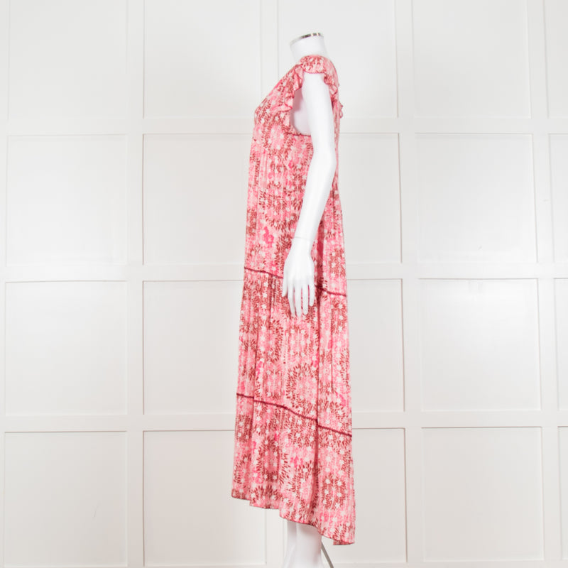 Poupette St Barth Pink Floral Print Tiered Dress