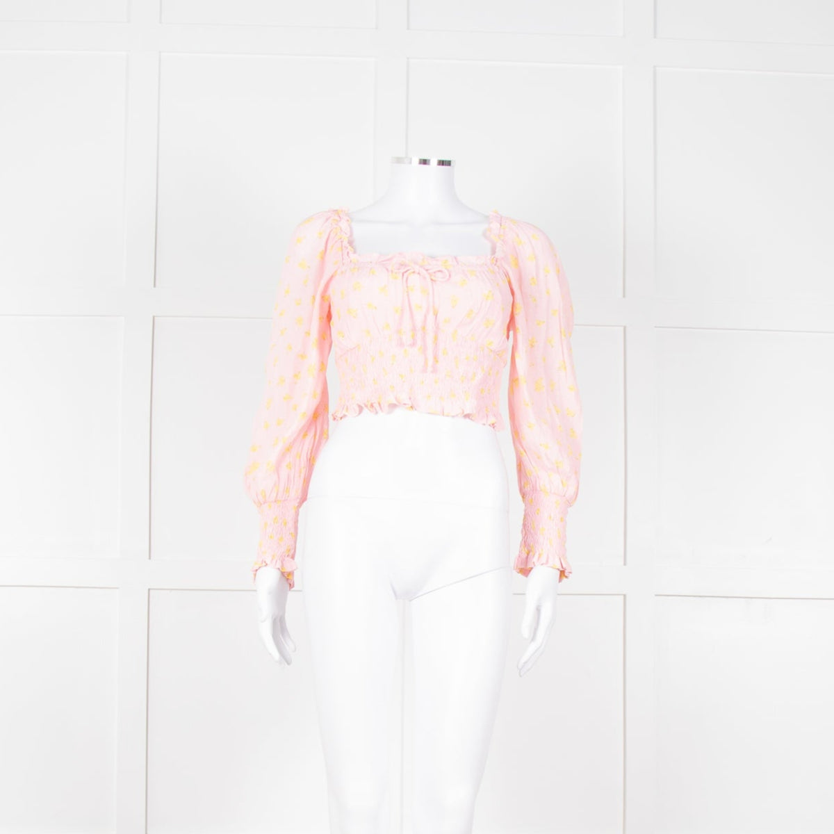 Faithfull The Brand Pale Pink Yellow Cropped Long Sleeve Top