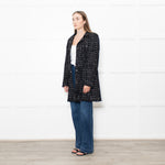 Herno Black Tweed With Gold Thread Raw Hem Peter Pan Collar Coat