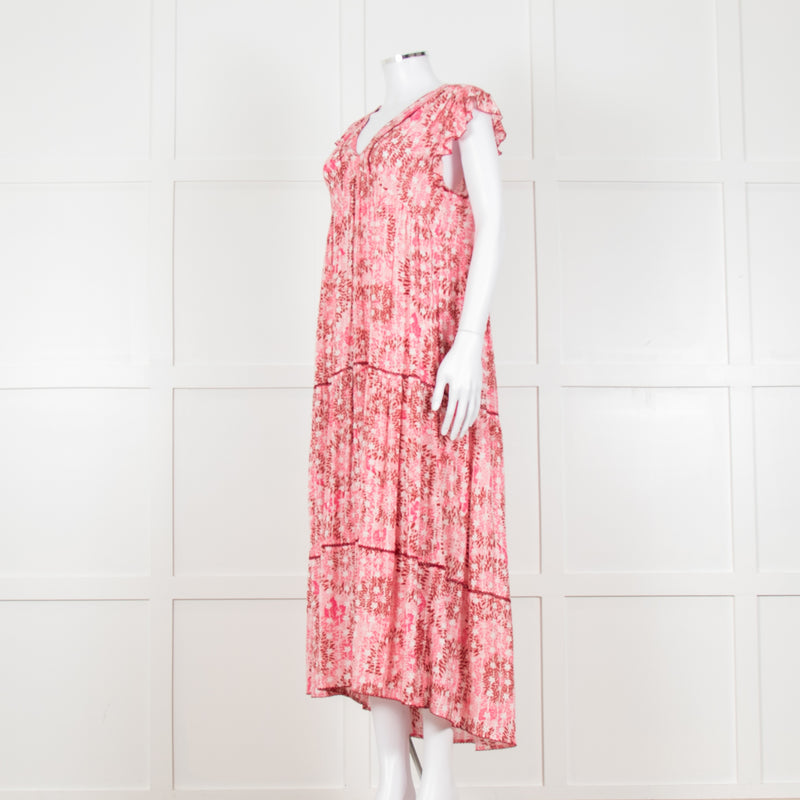Poupette St Barth Pink Floral Print Tiered Dress
