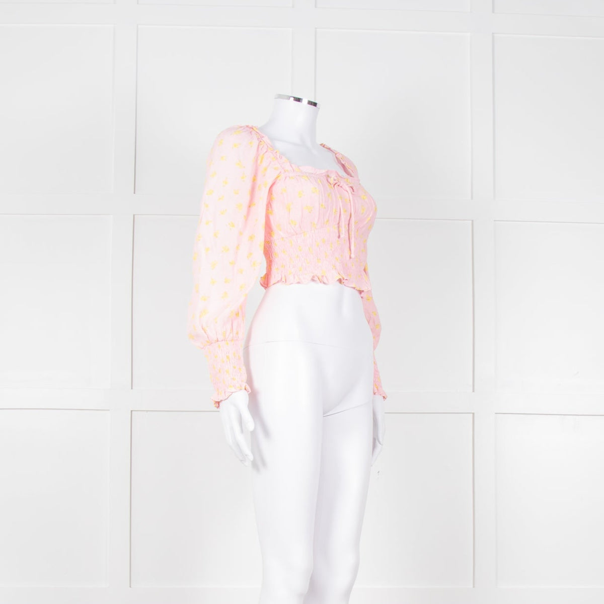 Faithfull The Brand Pale Pink Yellow Cropped Long Sleeve Top