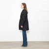 Herno Black Tweed With Gold Thread Raw Hem Peter Pan Collar Coat