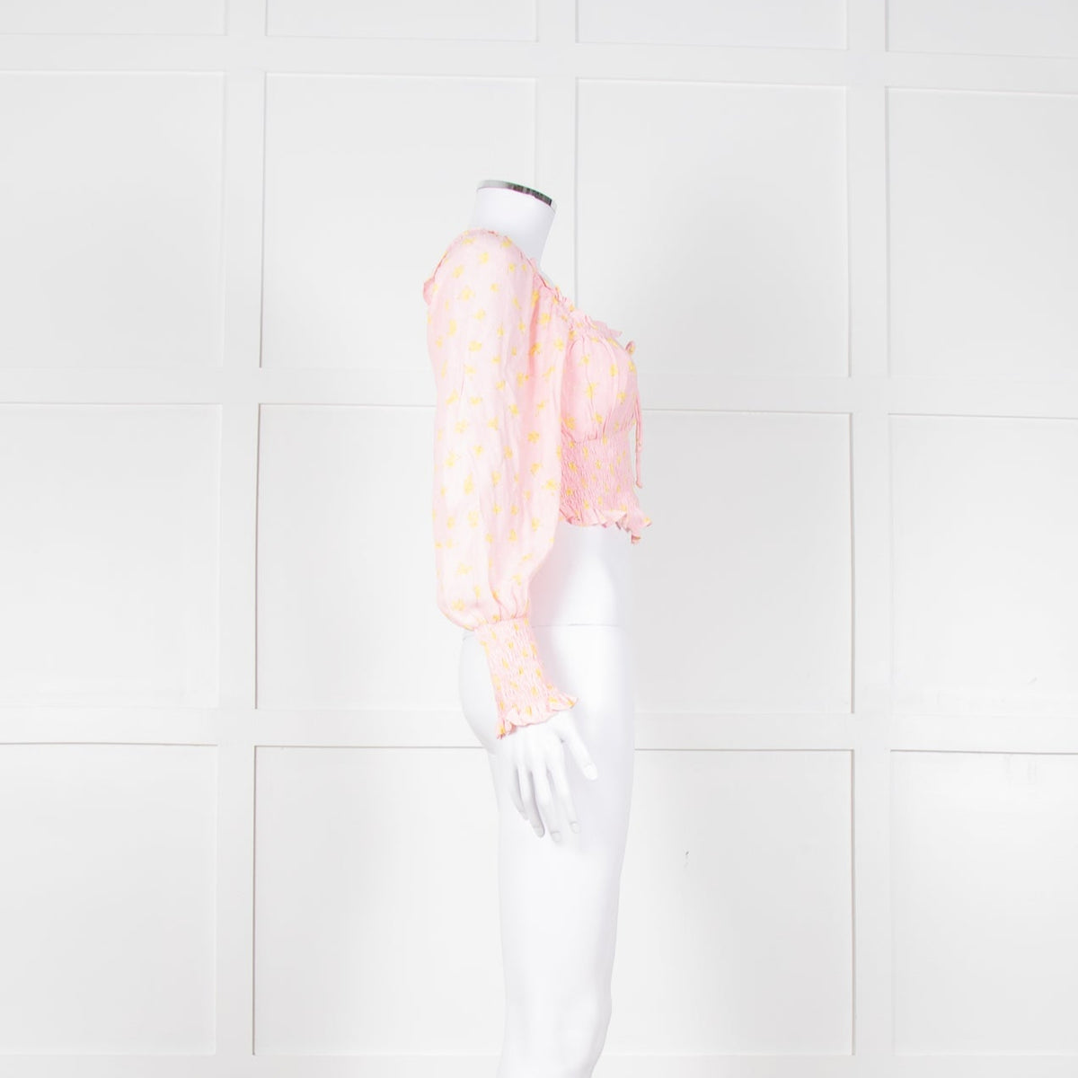 Faithfull The Brand Pale Pink Yellow Cropped Long Sleeve Top