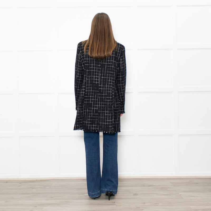 Herno Black Tweed With Gold Thread Raw Hem Peter Pan Collar Coat