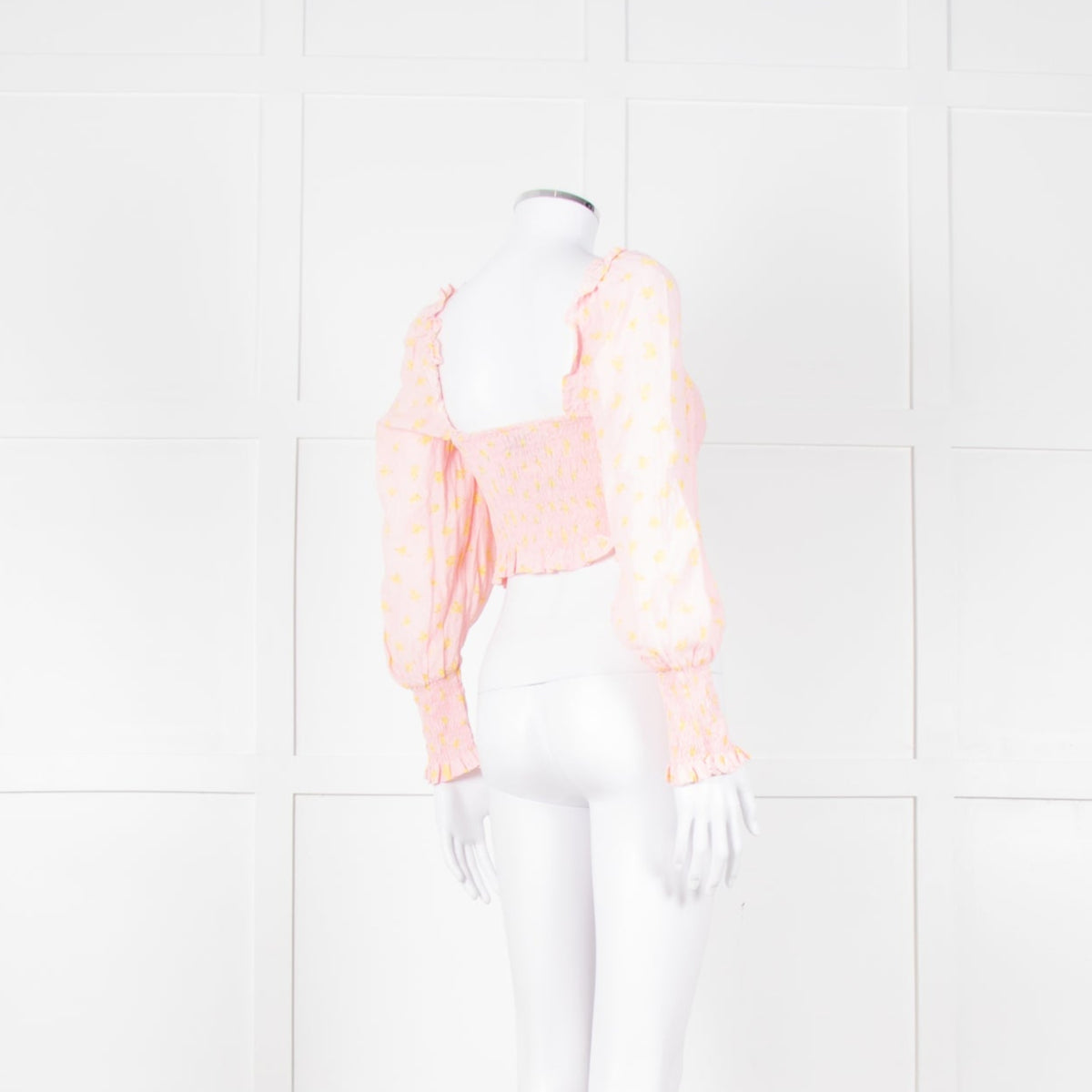 Faithfull The Brand Pale Pink Yellow Cropped Long Sleeve Top