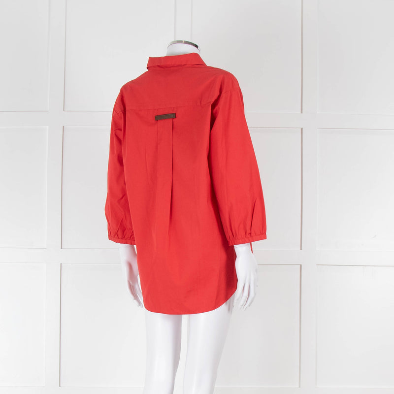 Marc Cain Red Cotton 3/4 Sleeve Tunic Shirt