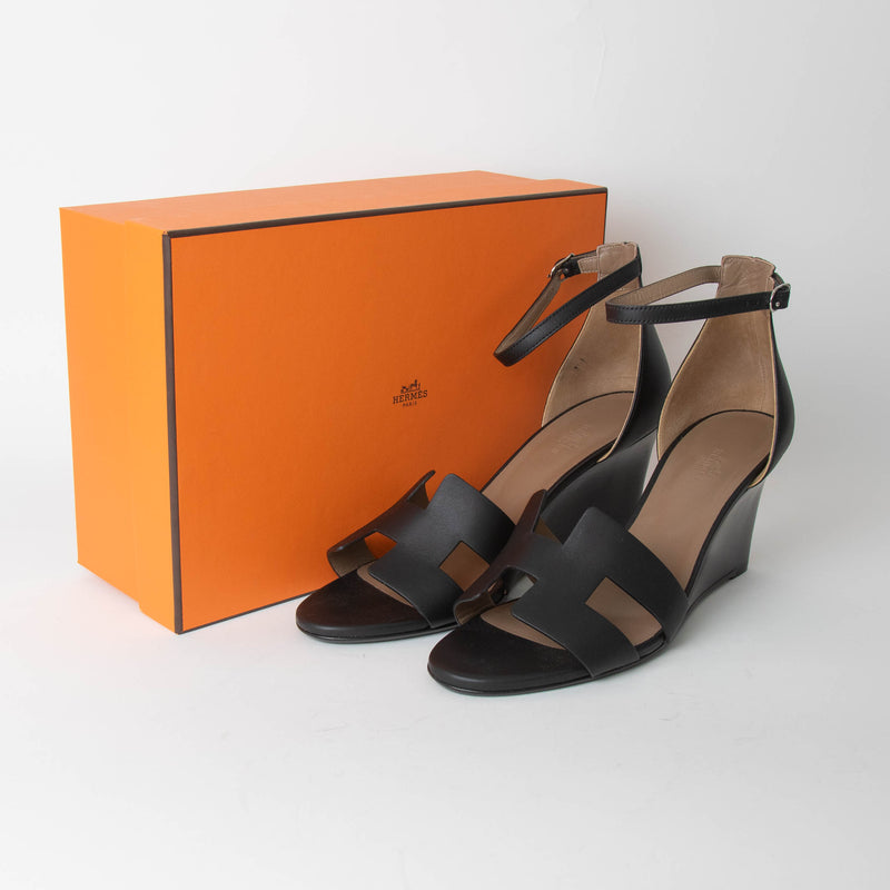 Hermes Black Legend Wedge Sandal
