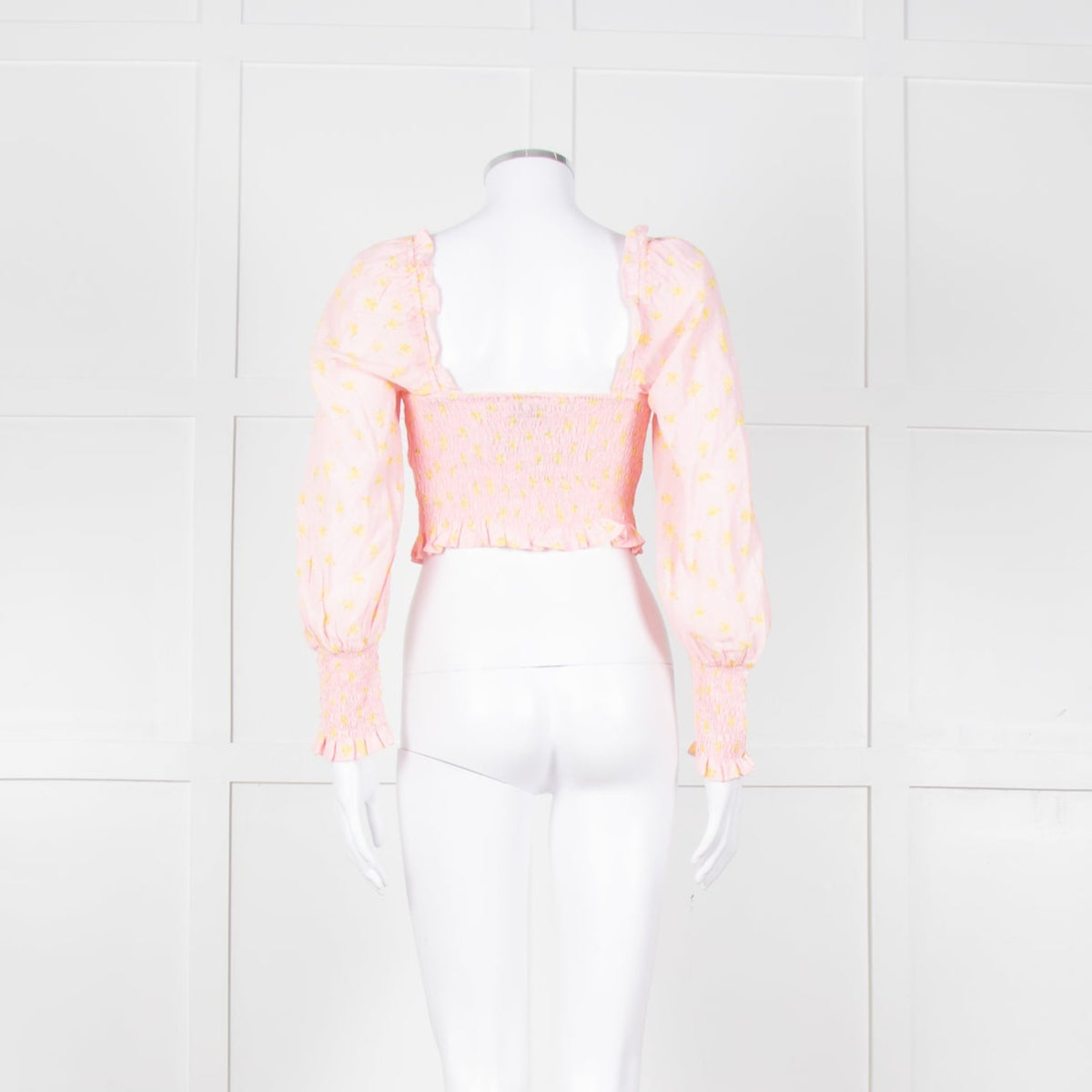 Faithfull The Brand Pale Pink Yellow Cropped Long Sleeve Top