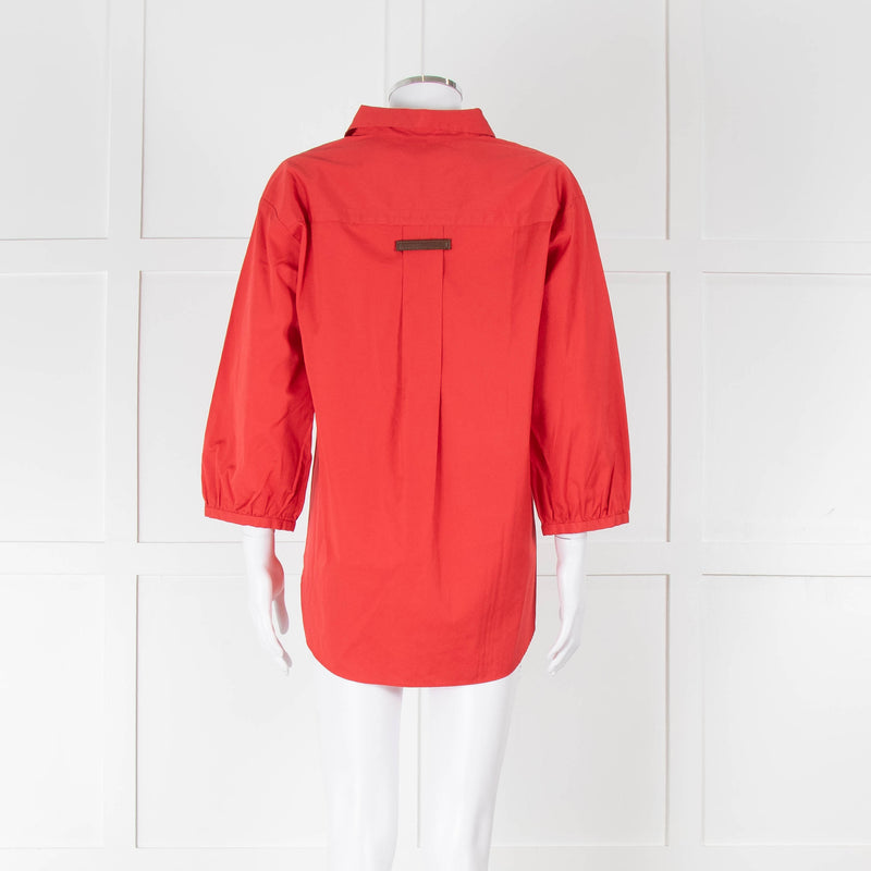 Marc Cain Red Cotton 3/4 Sleeve Tunic Shirt