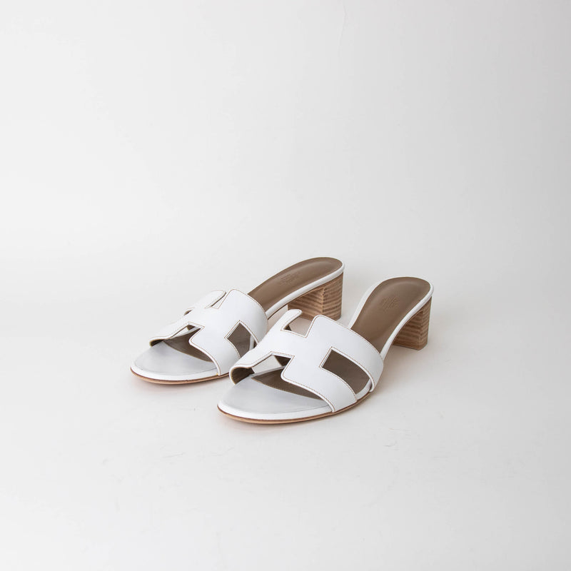 Hermes Oasis White Nude Block Heel Sandals