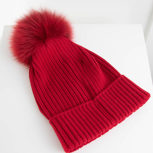 Moncler Red Fur Bobble Hat