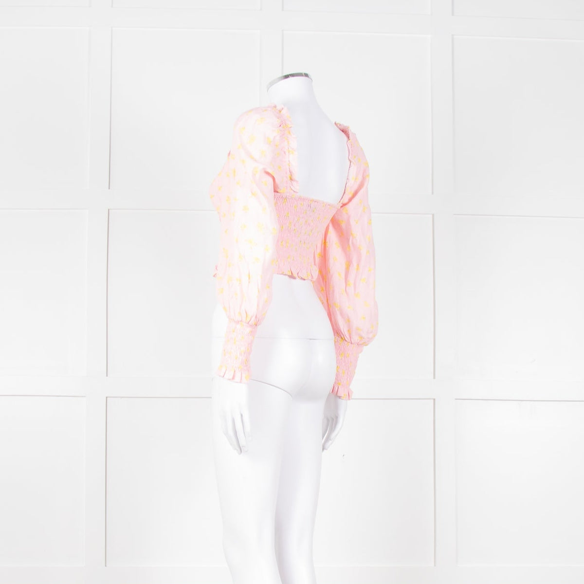 Faithfull The Brand Pale Pink Yellow Cropped Long Sleeve Top