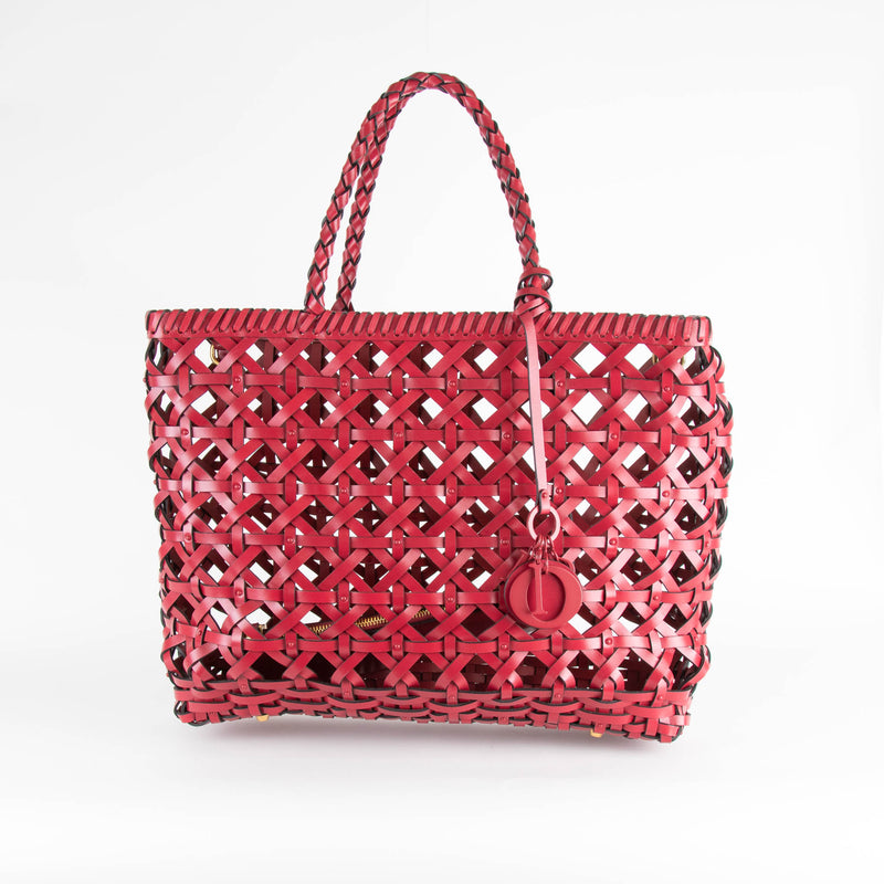 Christian Dior Diorcabas Handwoven Red Leather Bag