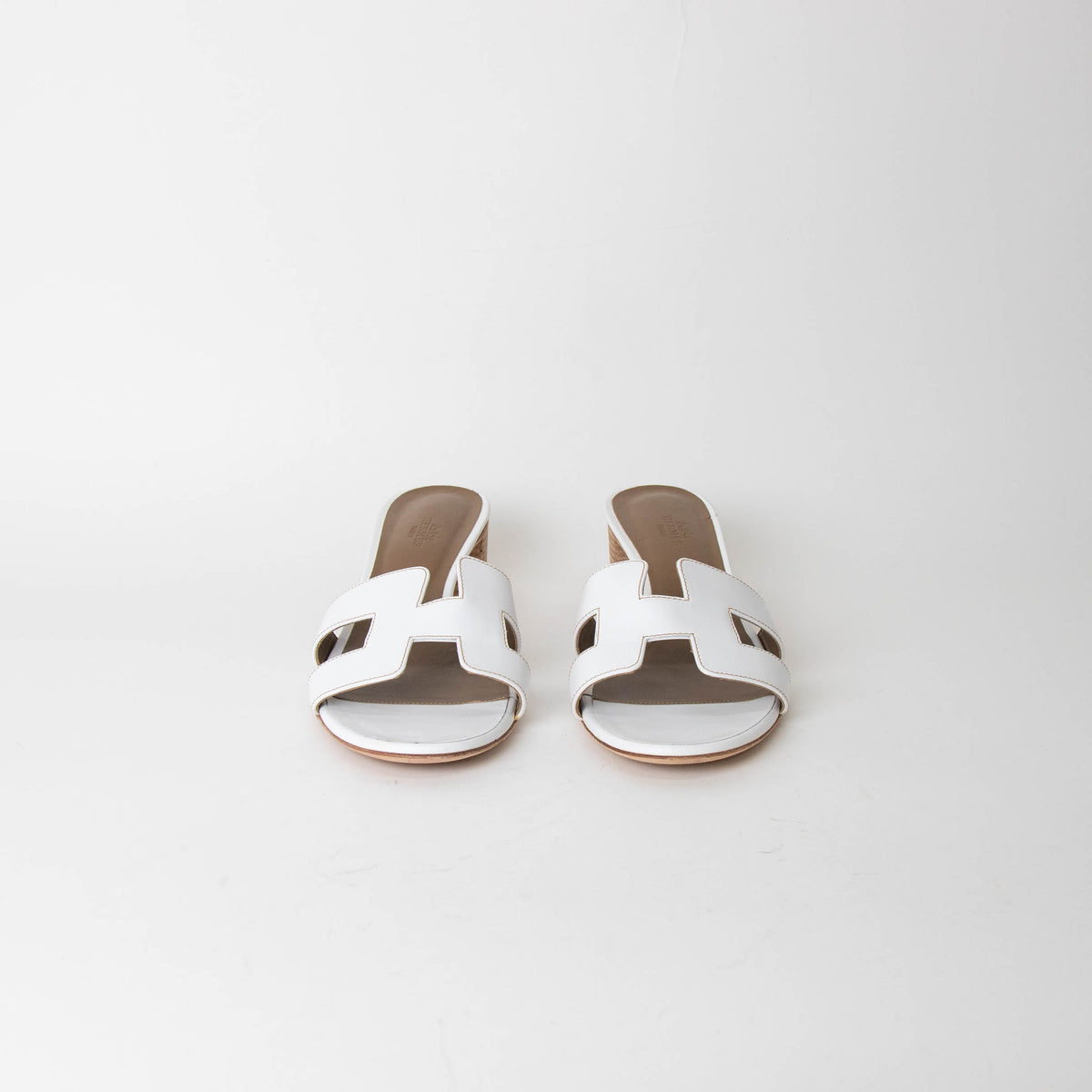 Hermes Oasis White Nude Block Heel Sandals