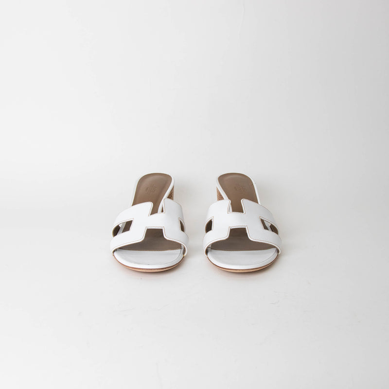Hermes Oasis White Nude Block Heel Sandals