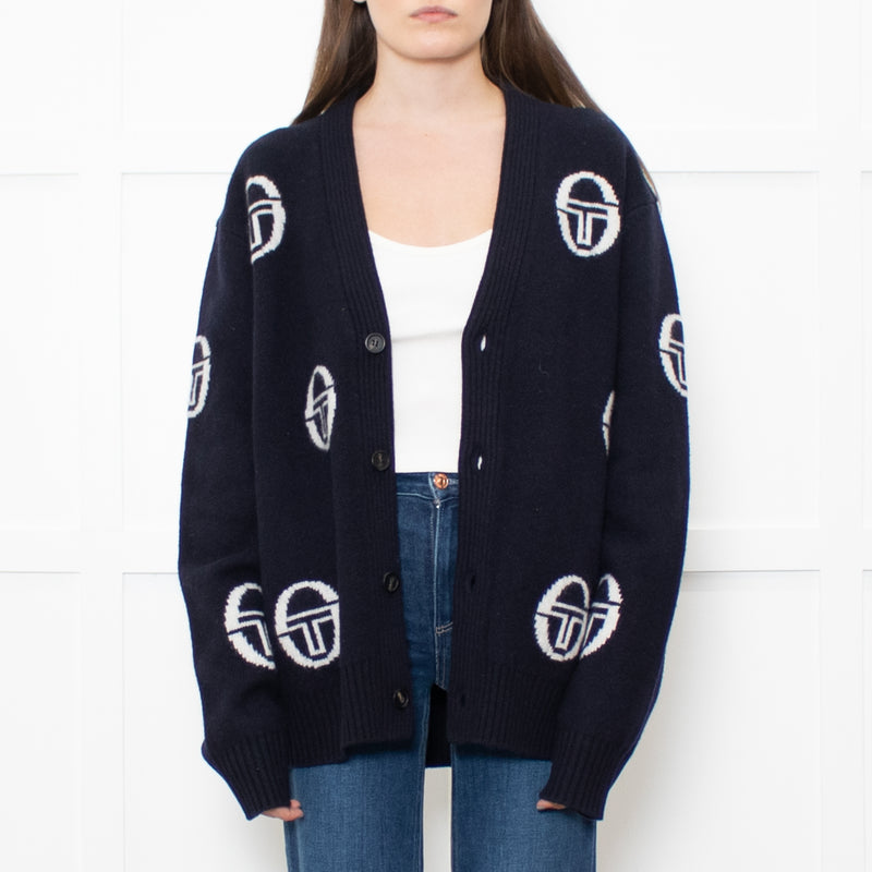 Sergio Tacchini Navy Cucire Logo Printed Cardigan