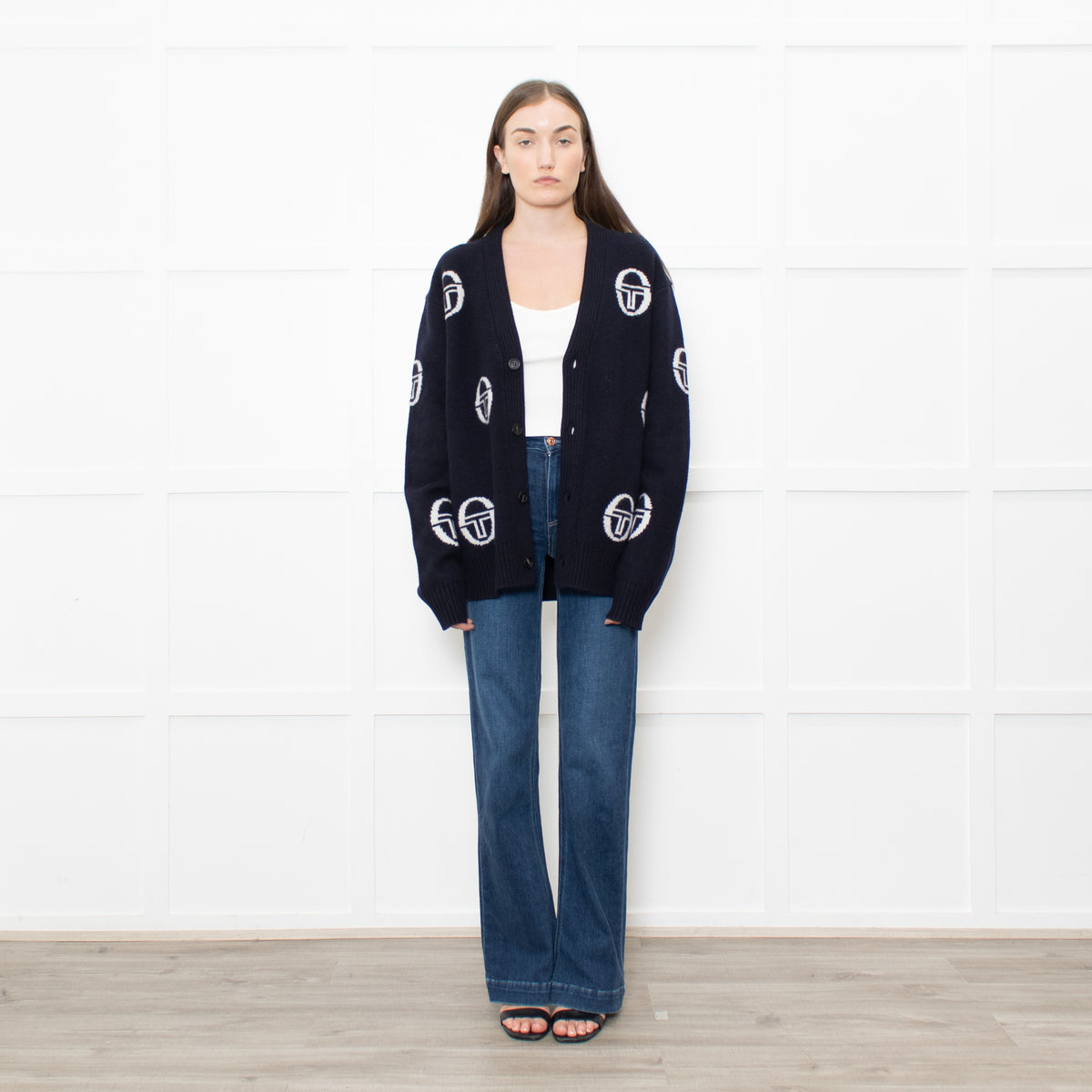 Sergio Tacchini Navy Cucire Logo Printed Cardigan