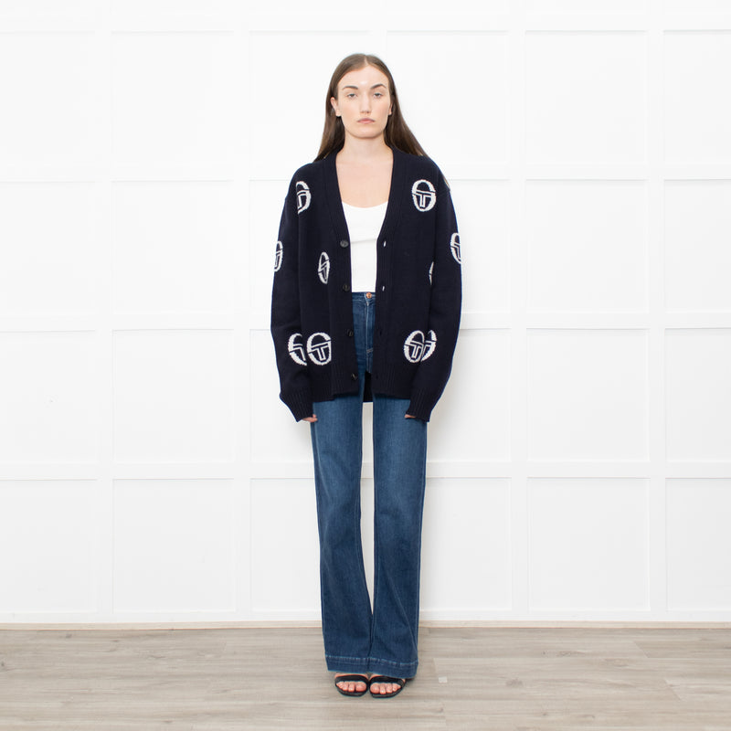 Sergio Tacchini Navy Cucire Logo Printed Cardigan