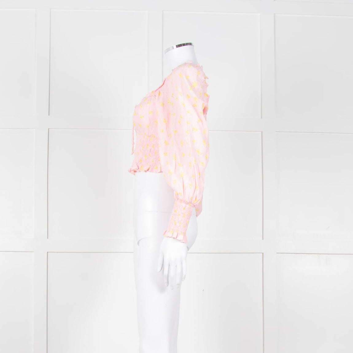 Faithfull The Brand Pale Pink Yellow Cropped Long Sleeve Top