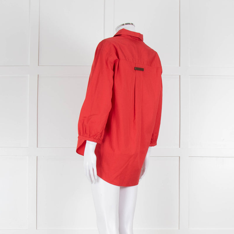 Marc Cain Red Cotton 3/4 Sleeve Tunic Shirt