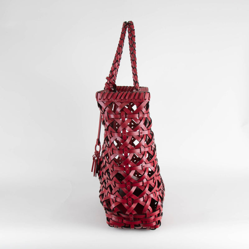 Christian Dior Diorcabas Handwoven Red Leather Bag