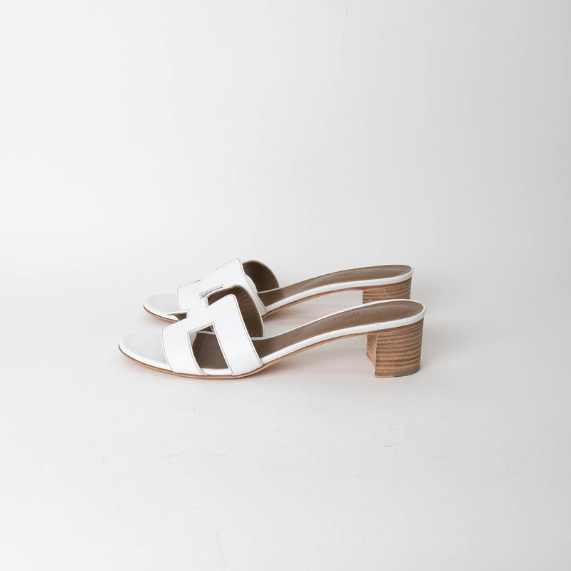 Hermes Oasis White Nude Block Heel Sandals