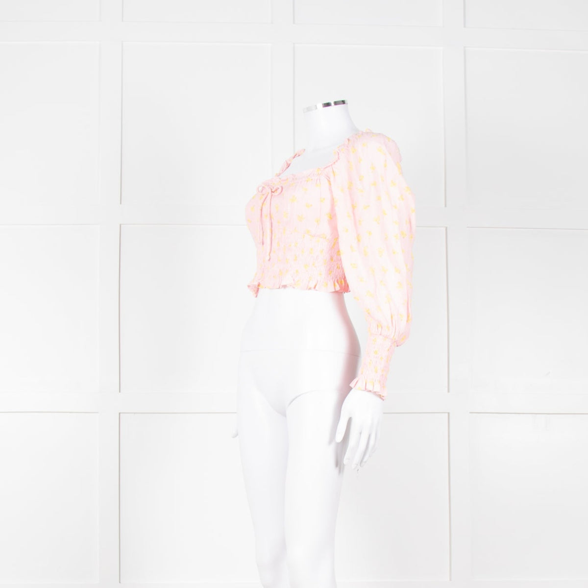 Faithfull The Brand Pale Pink Yellow Cropped Long Sleeve Top