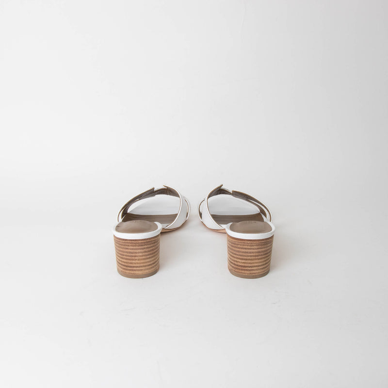 Hermes Oasis White Nude Block Heel Sandals