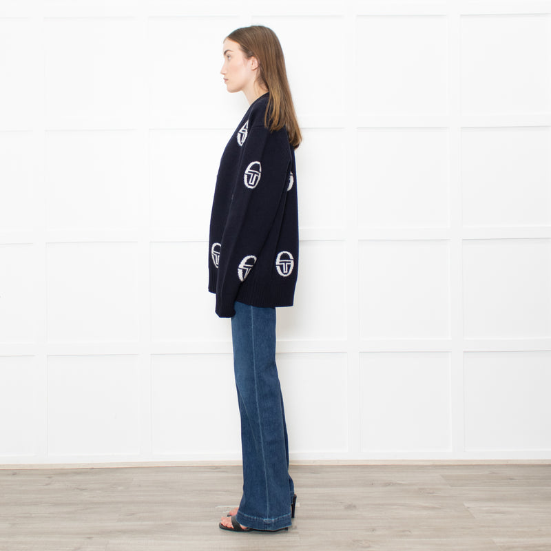 Sergio Tacchini Navy Cucire Logo Printed Cardigan