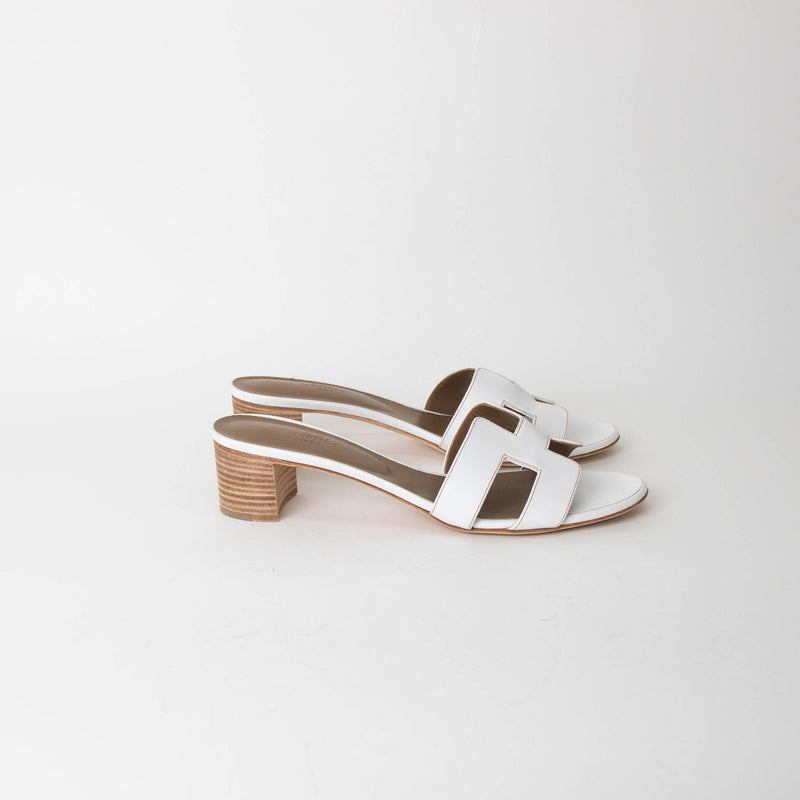 Hermes Oasis White Nude Block Heel Sandals