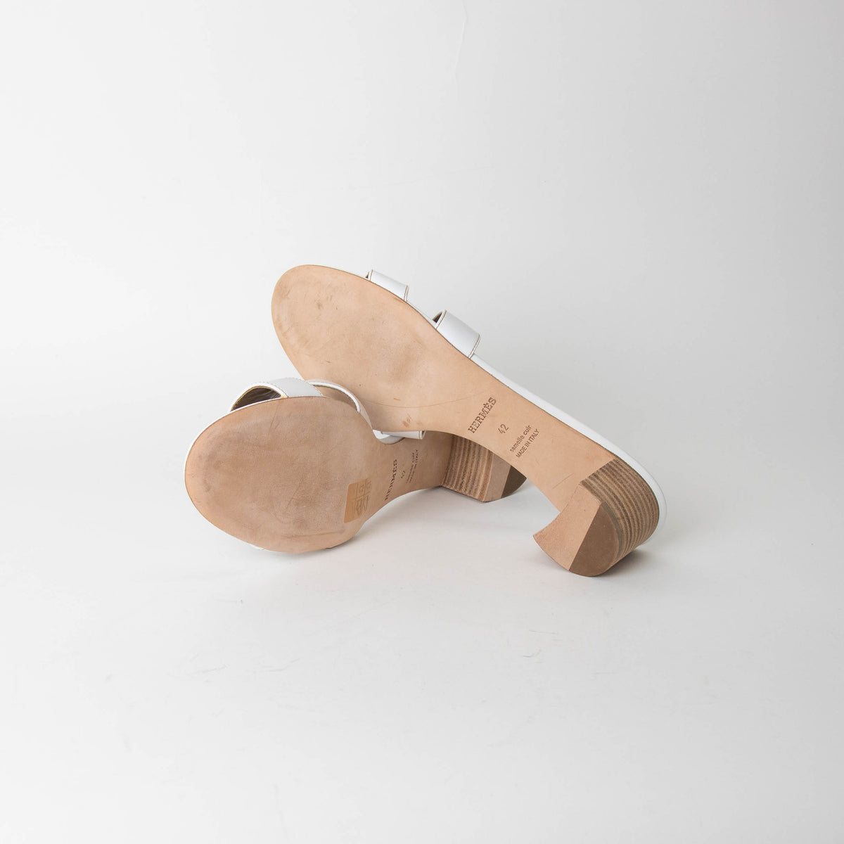 Hermes Oasis White Nude Block Heel Sandals