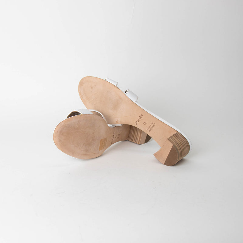 Hermes Oasis White Nude Block Heel Sandals