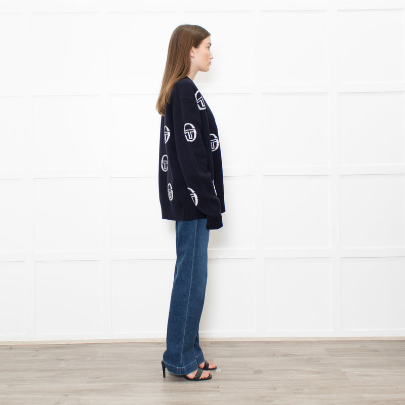 Sergio Tacchini Navy Cucire Logo Printed Cardigan