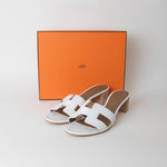Hermes Oasis White Nude Block Heel Sandals