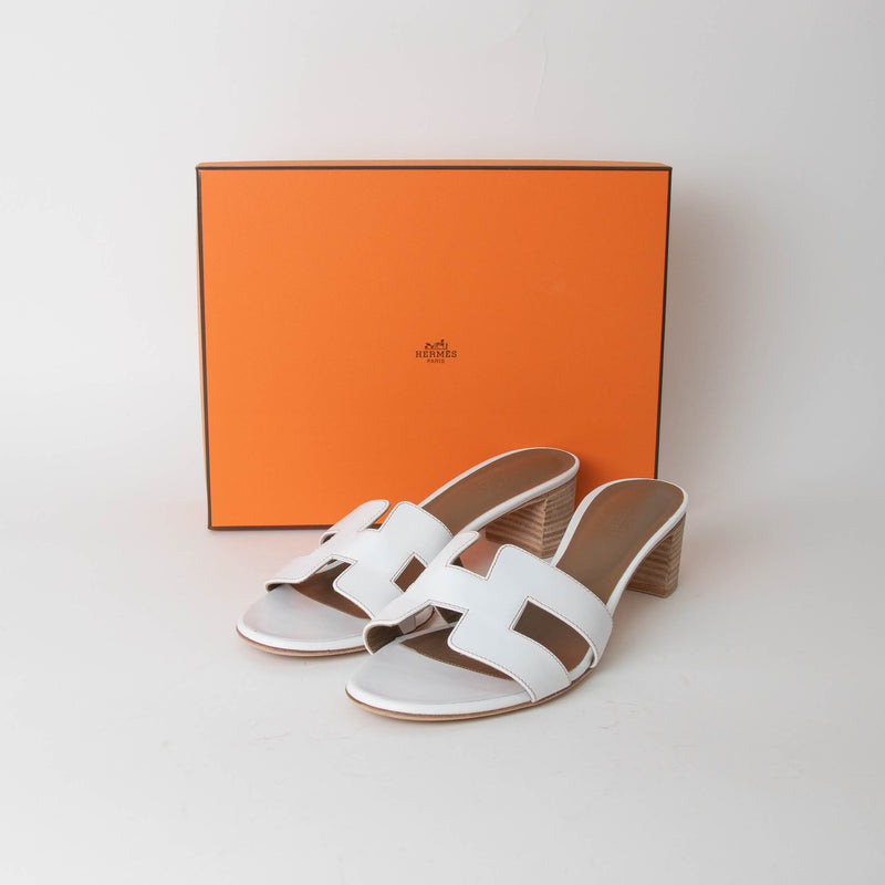Hermes Oasis White Nude Block Heel Sandals