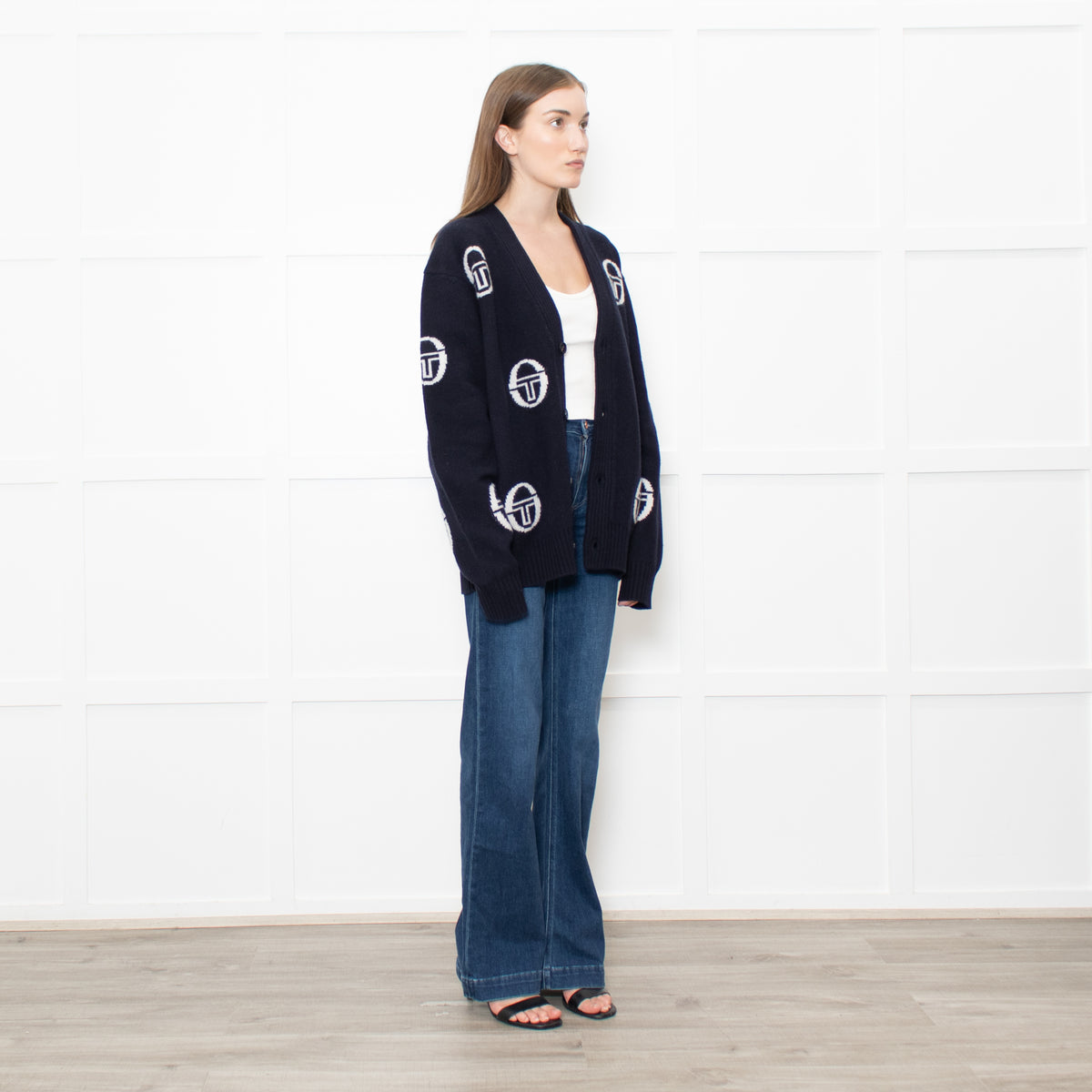 Sergio Tacchini Navy Cucire Logo Printed Cardigan