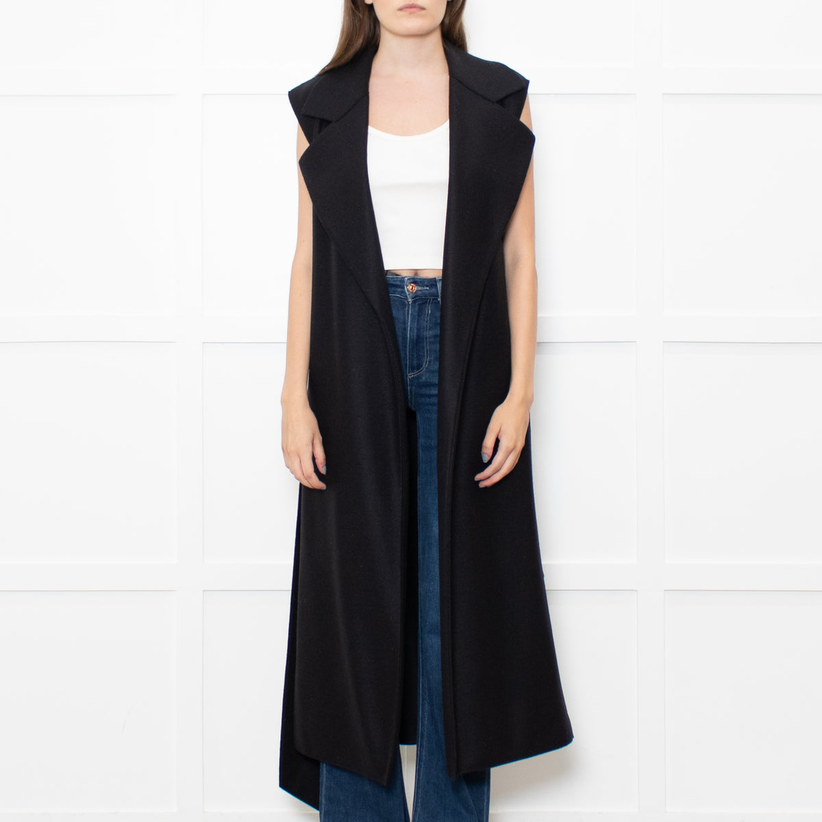 Harris Wharf London Black Cotton Sleeveless Wool Coat